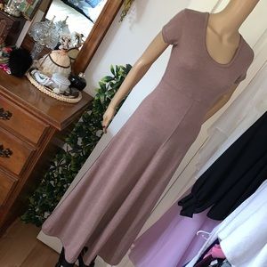 Vtg 80's 90's Jeffrey Rogers cap slv fit flare scoop neck maxi t-shirt dress M